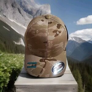NEW Yupoong Multicam Arid One Size Flexfit Trucker Hat Cap Tan Camo NWT Army